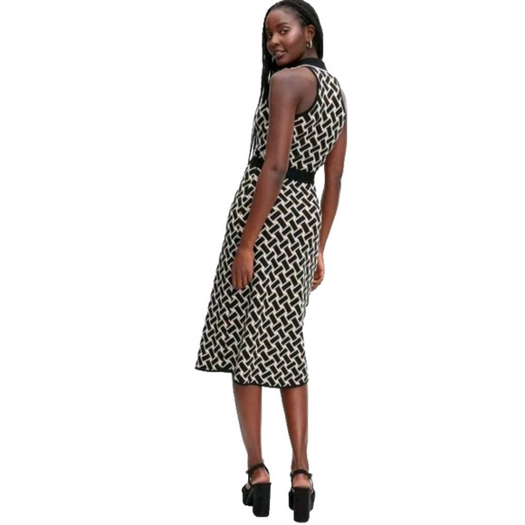 Diane von Furstenberg ~Woman Size S~ Black/White Wrap Knit Summer Midi Dress NWT - Picture 6 of 13